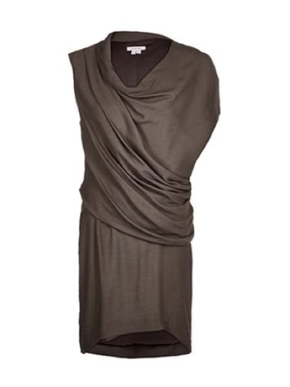 Helmut Lang Taupe-Brown Fluid Draped Cowl Neck Mini Dress 4 Office Siren
